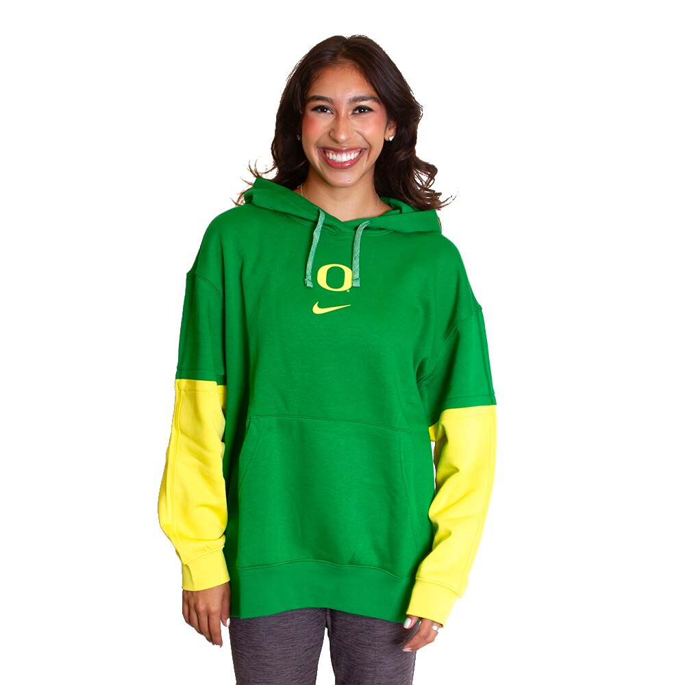 Classic Oregon O, Nike, Green, Hoodie, Cotton Blend, Women, Football, Sideline, Pullover, Sweatshirt, 795228